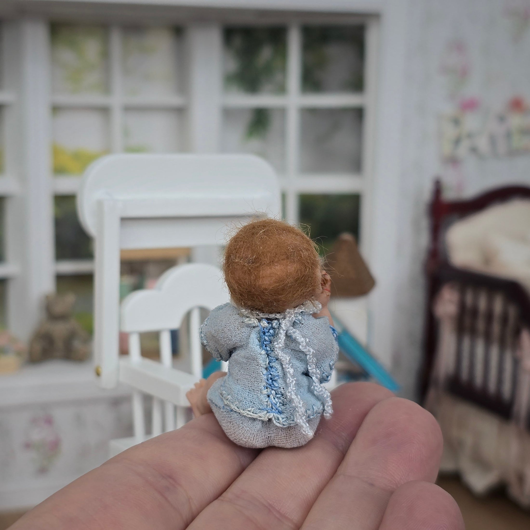 Messy Toddler Baby Boy Eating Realistic Clay Miniature Doll with Bib OOAK