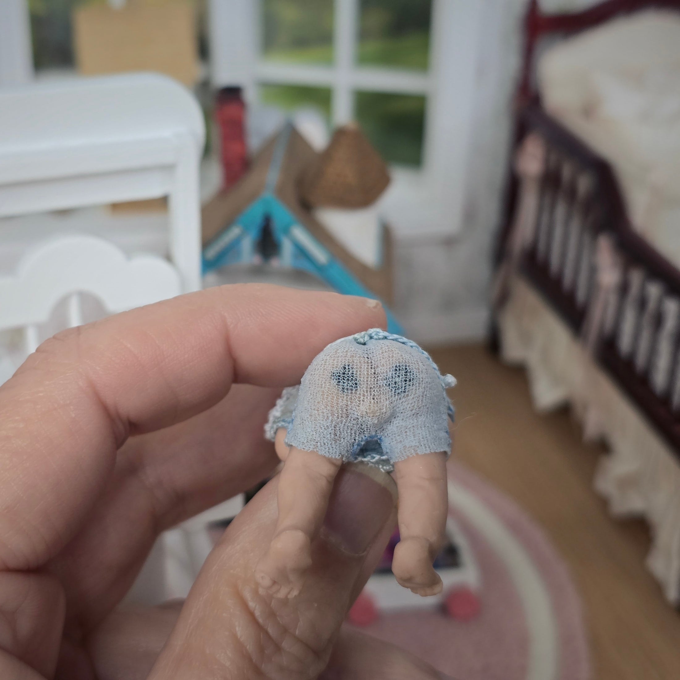 Messy Toddler Baby Boy Eating Realistic Clay Miniature Doll with Bib OOAK