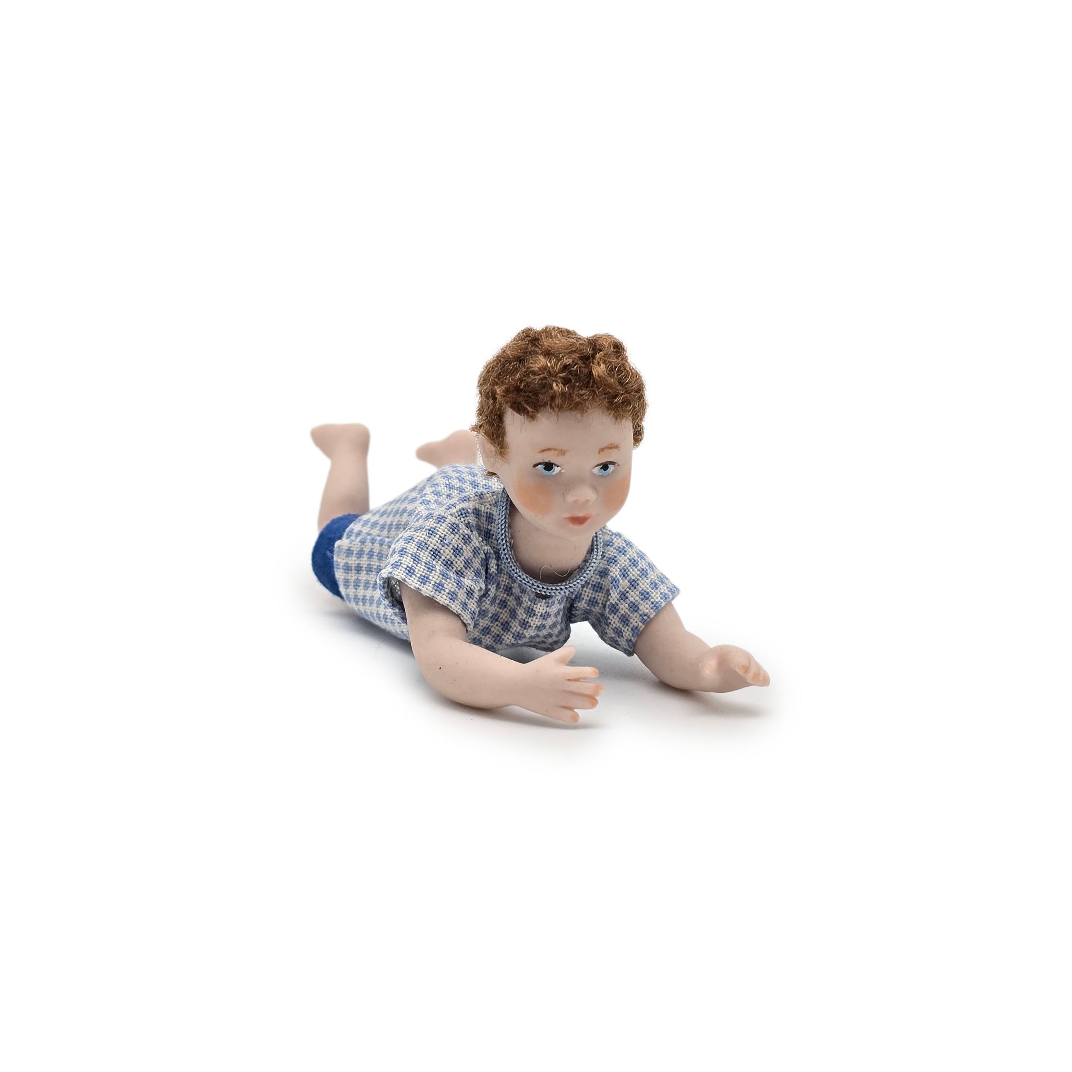 Porcelain Tummy-Laying Little Boy Dollhouse Doll Artisan Unsigned OOAK
