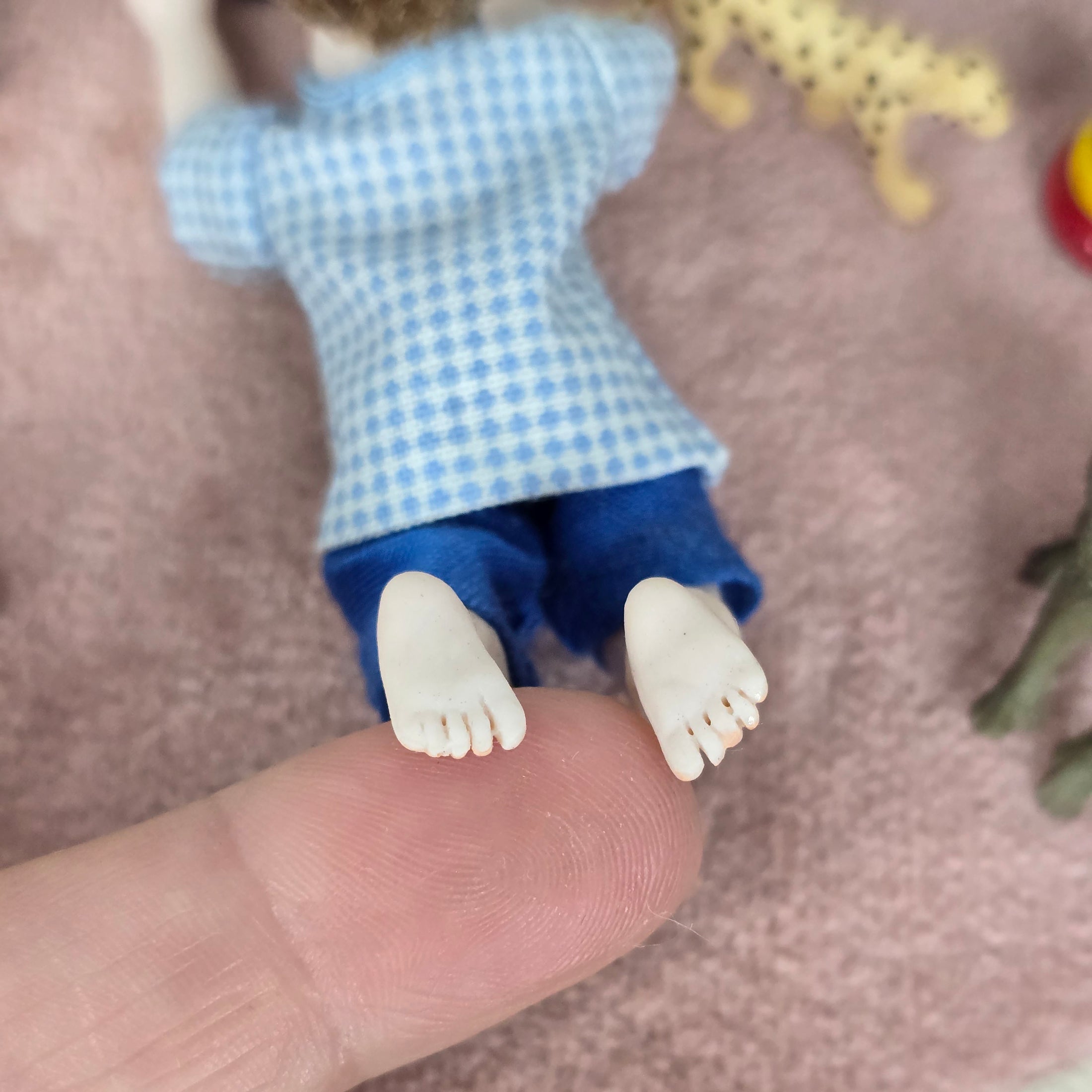 Porcelain Tummy-Laying Little Boy Dollhouse Doll Artisan Unsigned OOAK