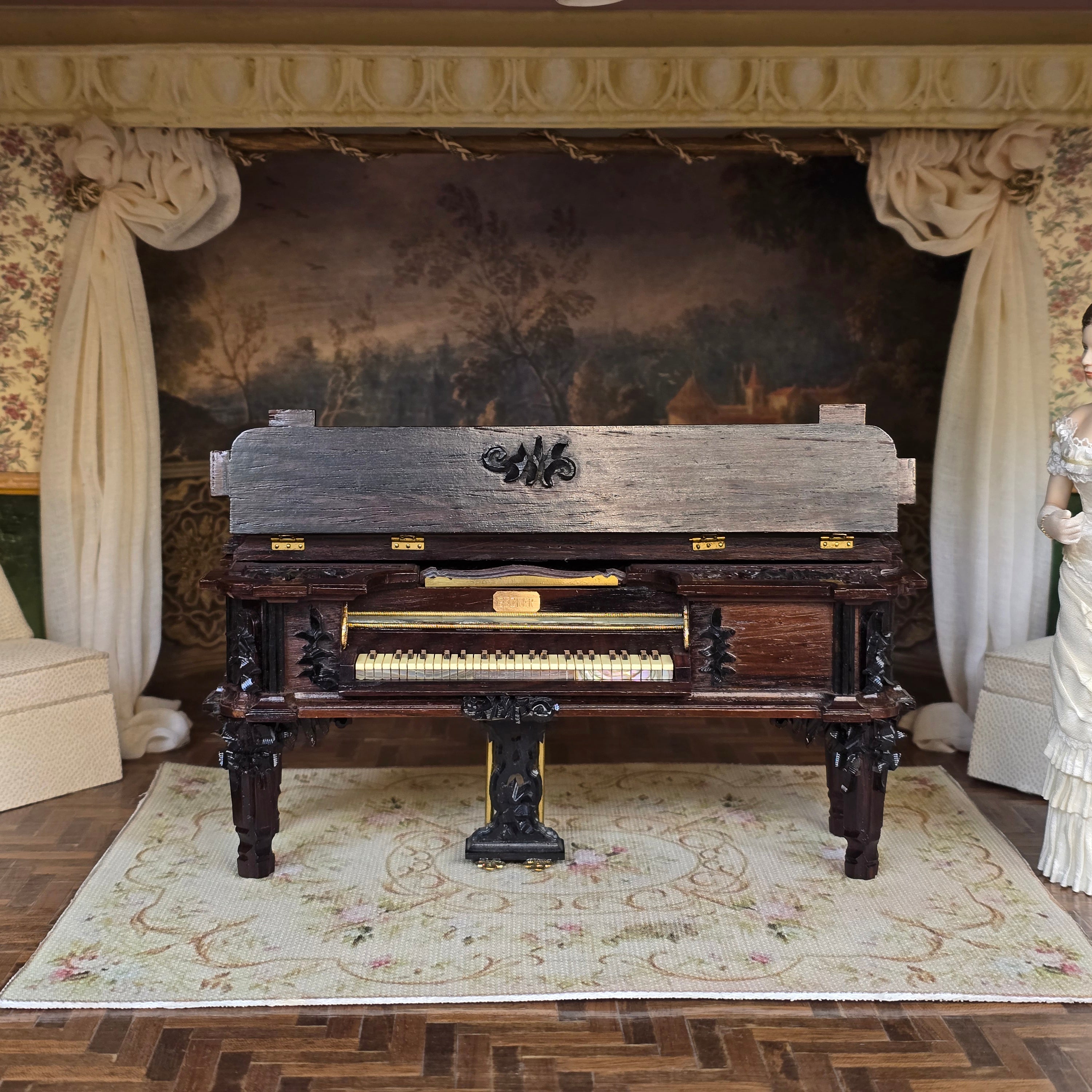 George Becker OOAK Victorian Square Piano Miniature “Jeweled Piano” Replica (1982)