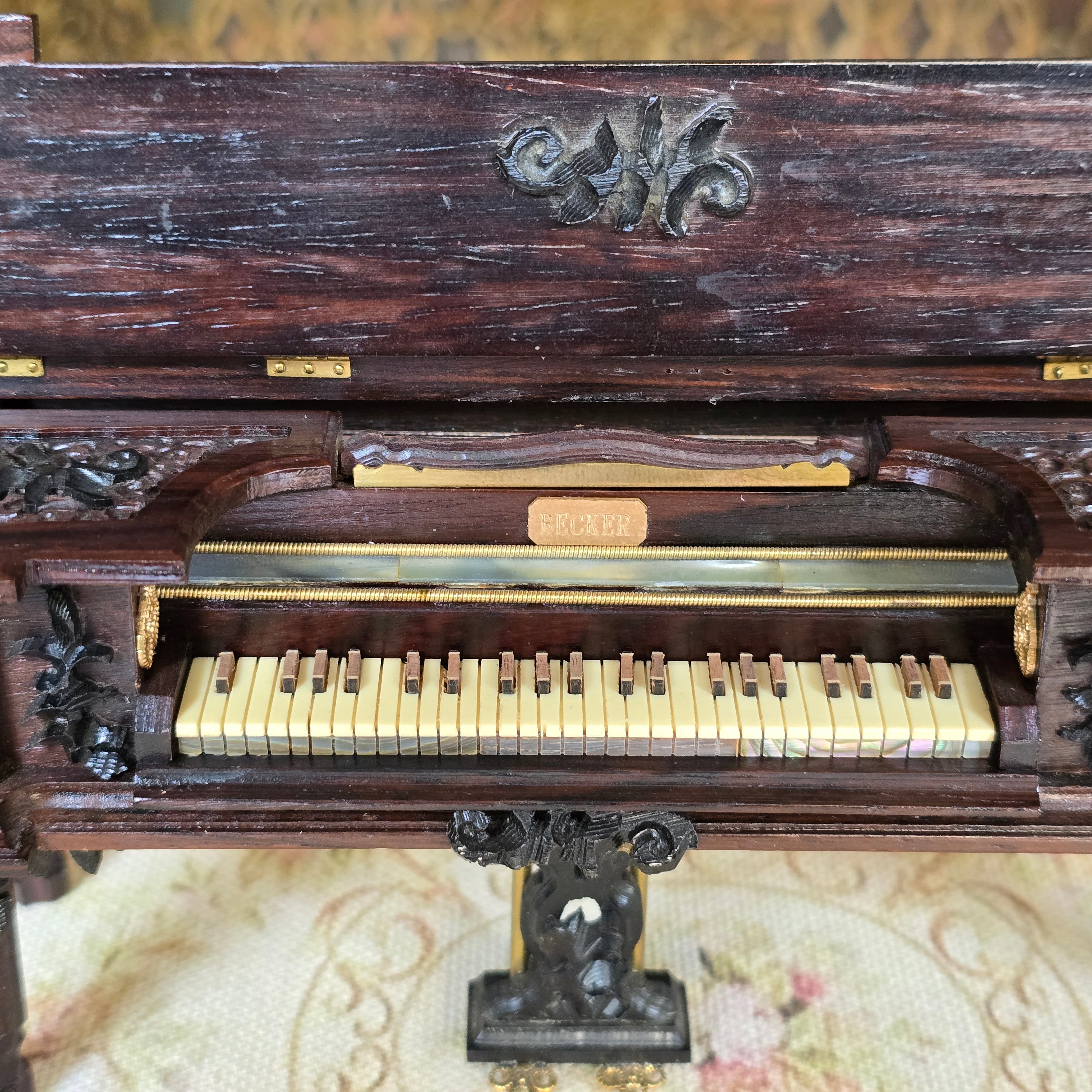 George Becker OOAK Victorian Square Piano Miniature “Jeweled Piano” Replica (1982)