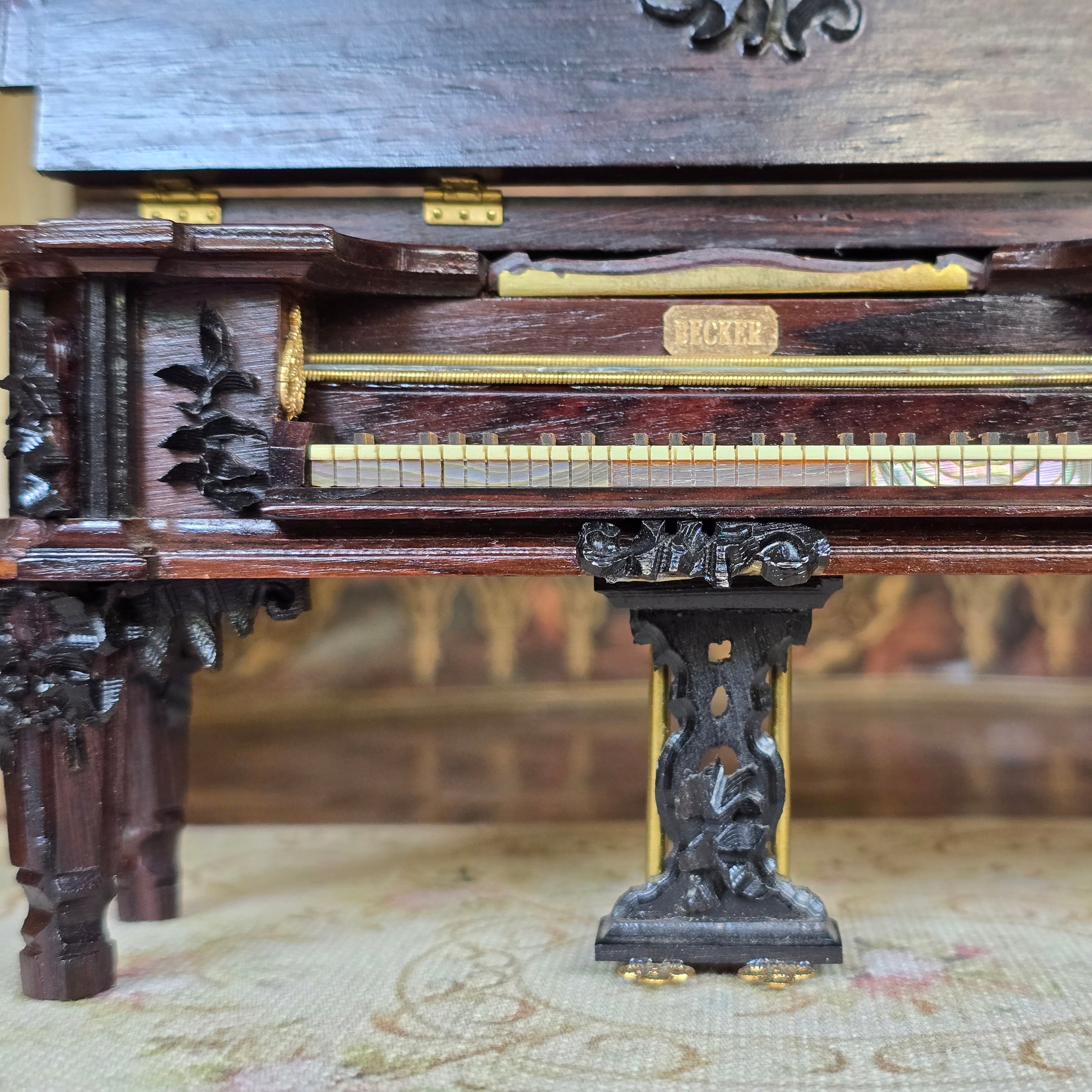 George Becker OOAK Victorian Square Piano Miniature “Jeweled Piano” Replica (1982)