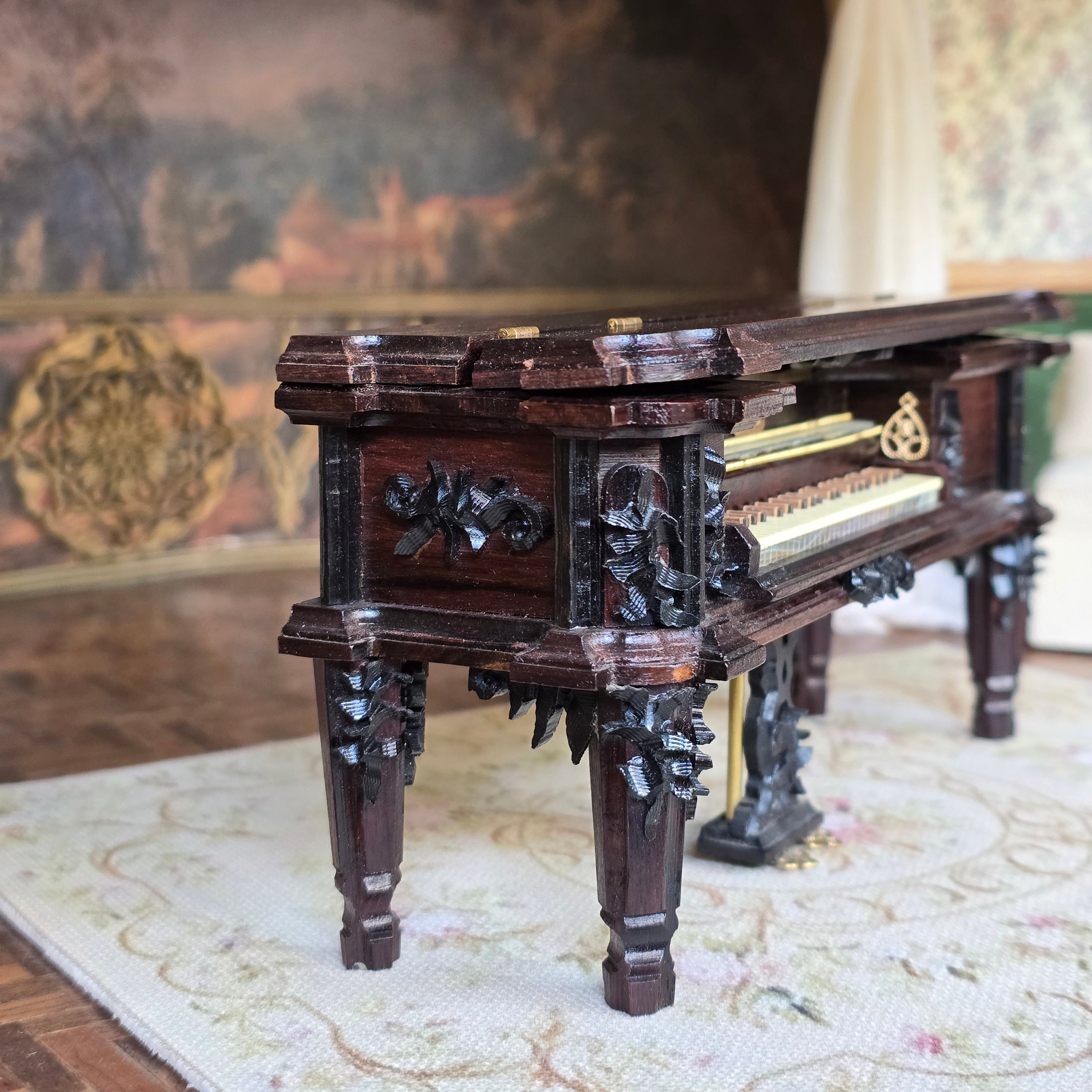 George Becker OOAK Victorian Square Piano Miniature “Jeweled Piano” Replica (1982)