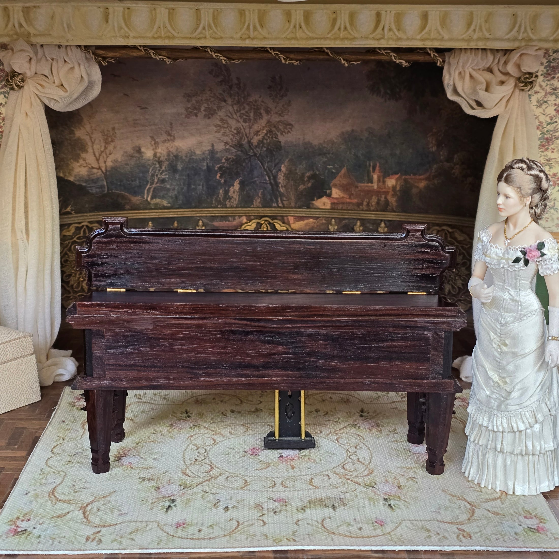 George Becker OOAK Victorian Square Piano Miniature “Jeweled Piano” Replica (1982)