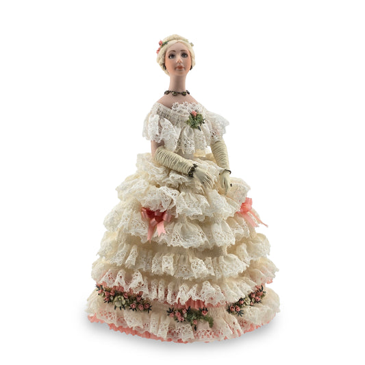 RESERVED SUSAN Victorian Lady Dollhouse Doll in Ivory Lace & Blush Silk