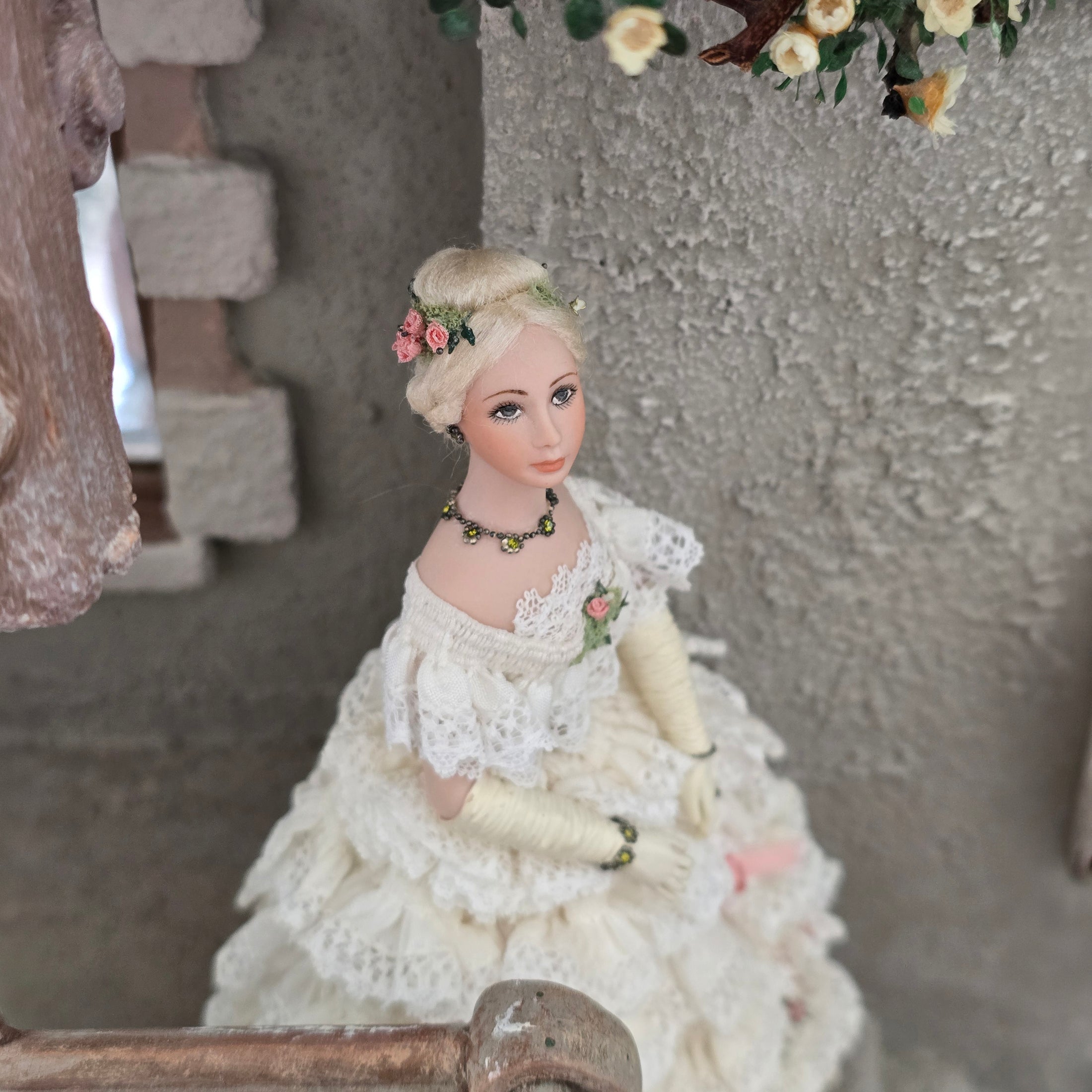 RESERVED SUSAN Victorian Lady Dollhouse Doll in Ivory Lace & Blush Silk