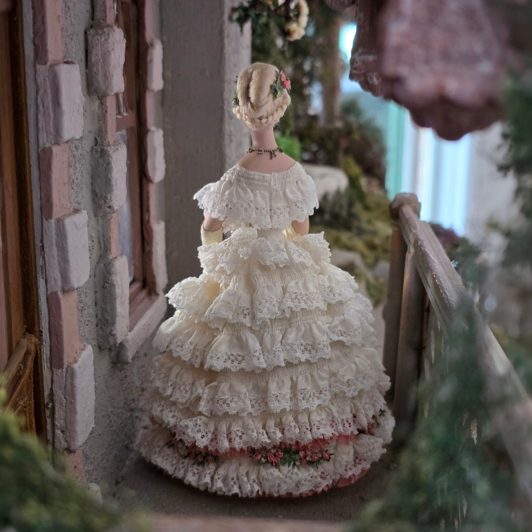 RESERVED SUSAN Victorian Lady Dollhouse Doll in Ivory Lace & Blush Silk