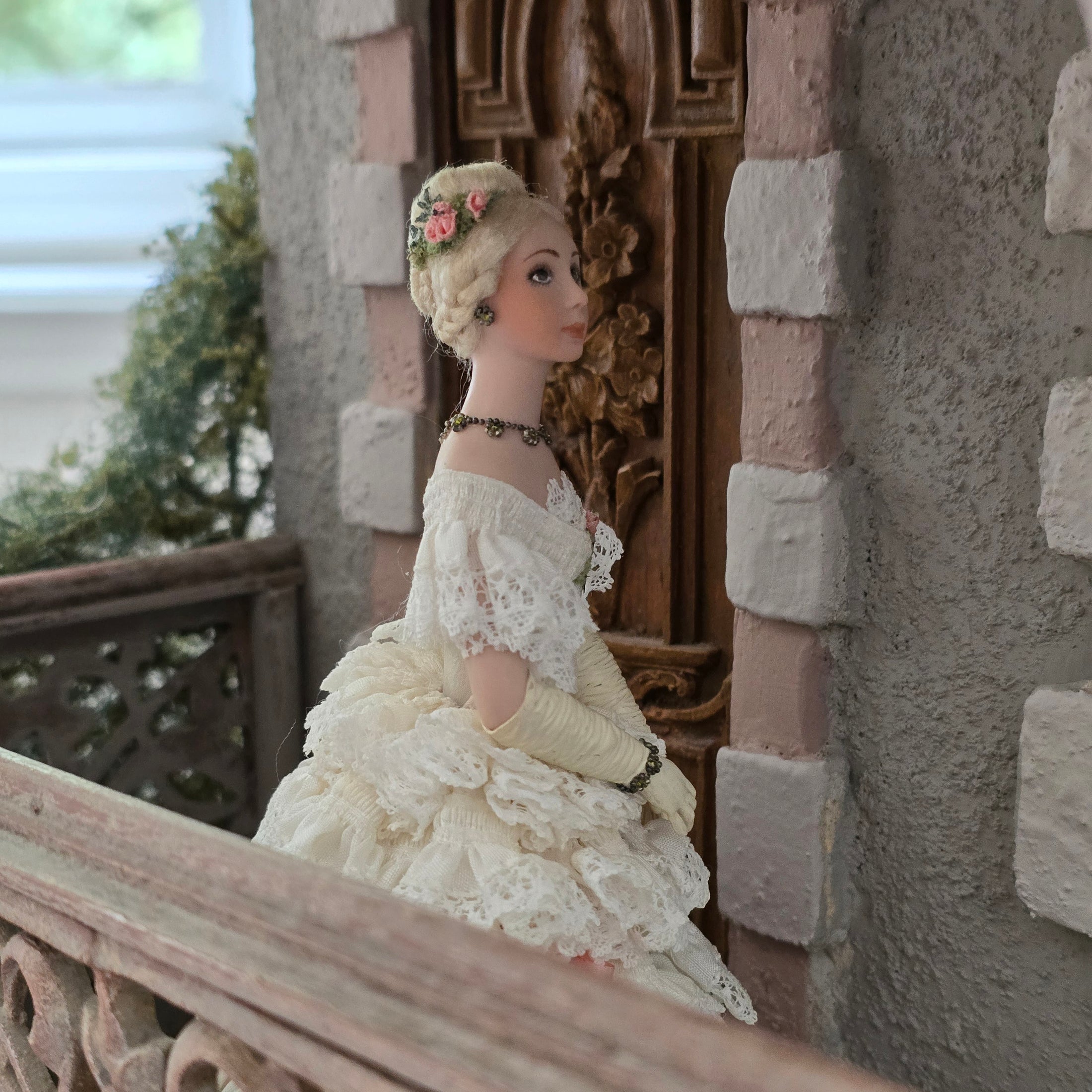 RESERVED SUSAN Victorian Lady Dollhouse Doll in Ivory Lace & Blush Silk