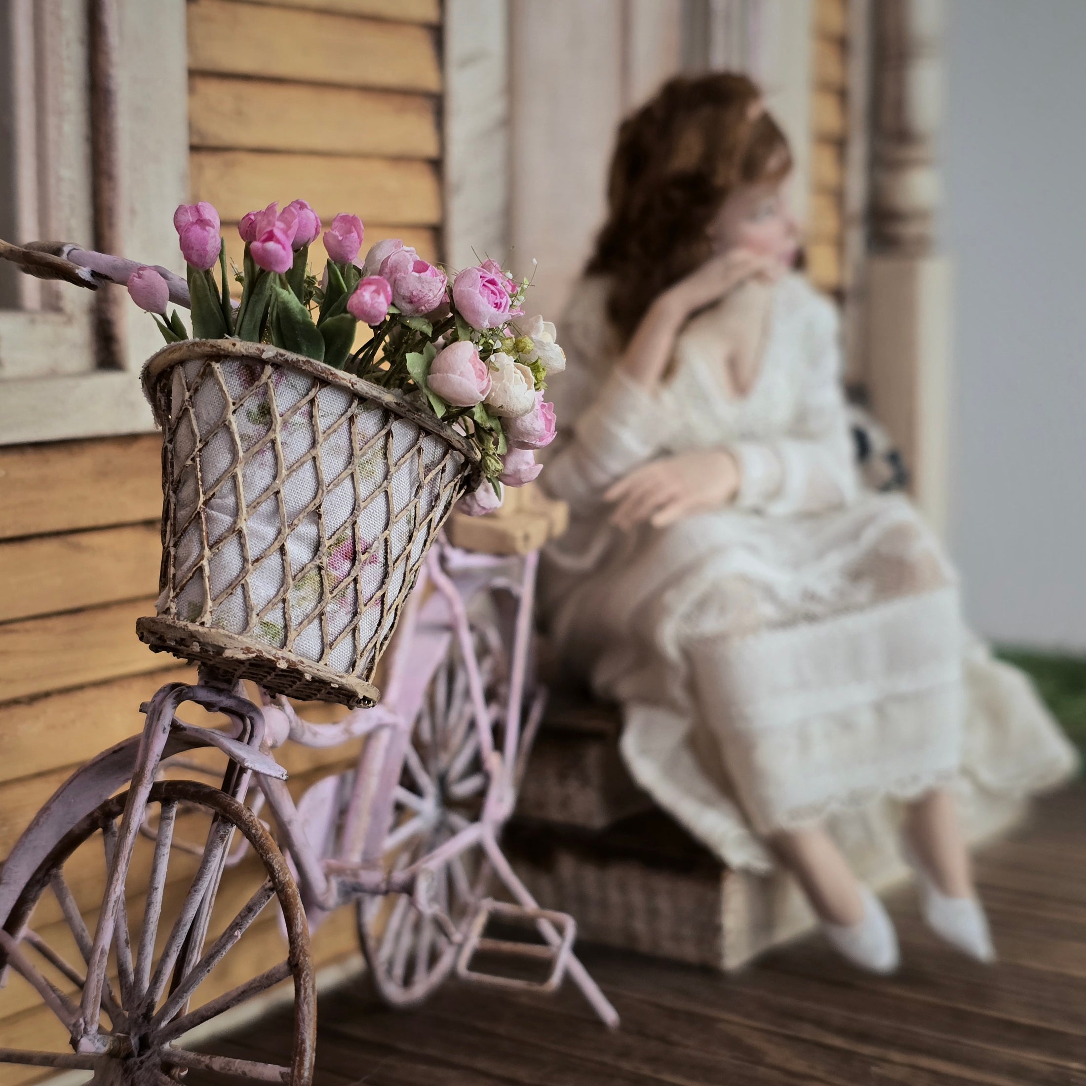Marcia Backstrom Edwardian Seated Lady Doll in Antique Lace Gown, Quiet Seated Pose
