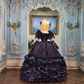 Load image into Gallery viewer, RESERVED SUSAN Beauty Dollhouse Doll Aubergine Silk Gown with Black Lace
