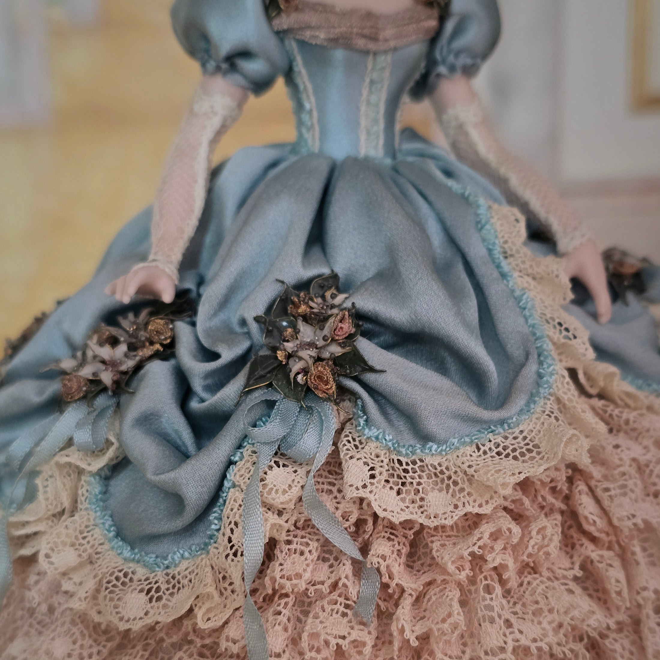 Stacy Hofman Victorian Porcelain Dollhouse Doll Lady with Blue Silk Ball Gown