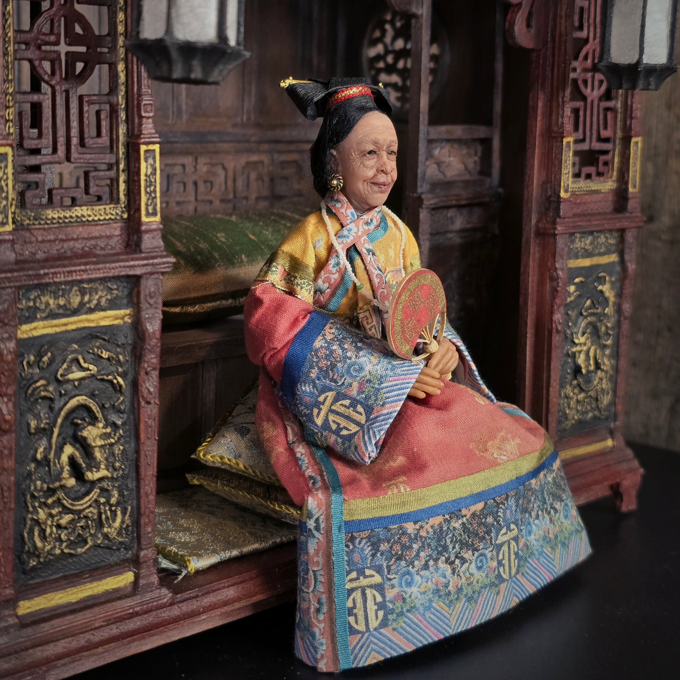 OOAK Qing Dynasty Inspired Chinese Empress Dowager Seated Dollhouse Doll