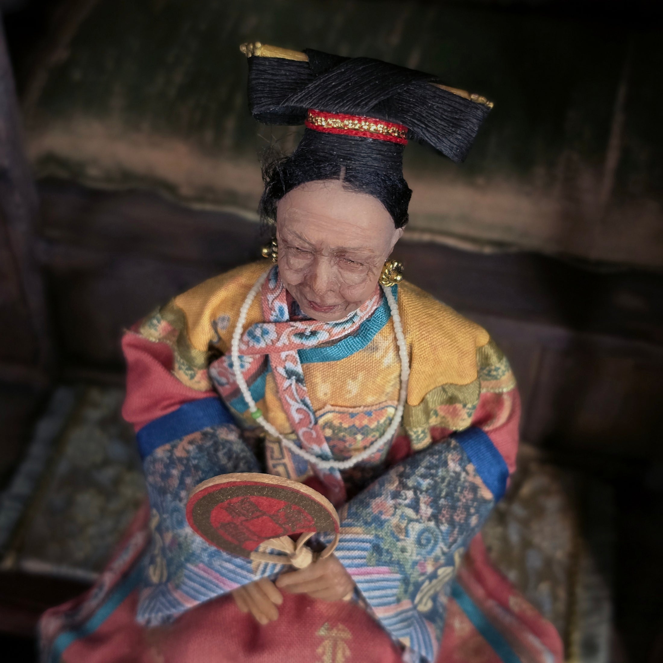 OOAK Qing Dynasty Inspired Chinese Empress Dowager Seated Dollhouse Doll