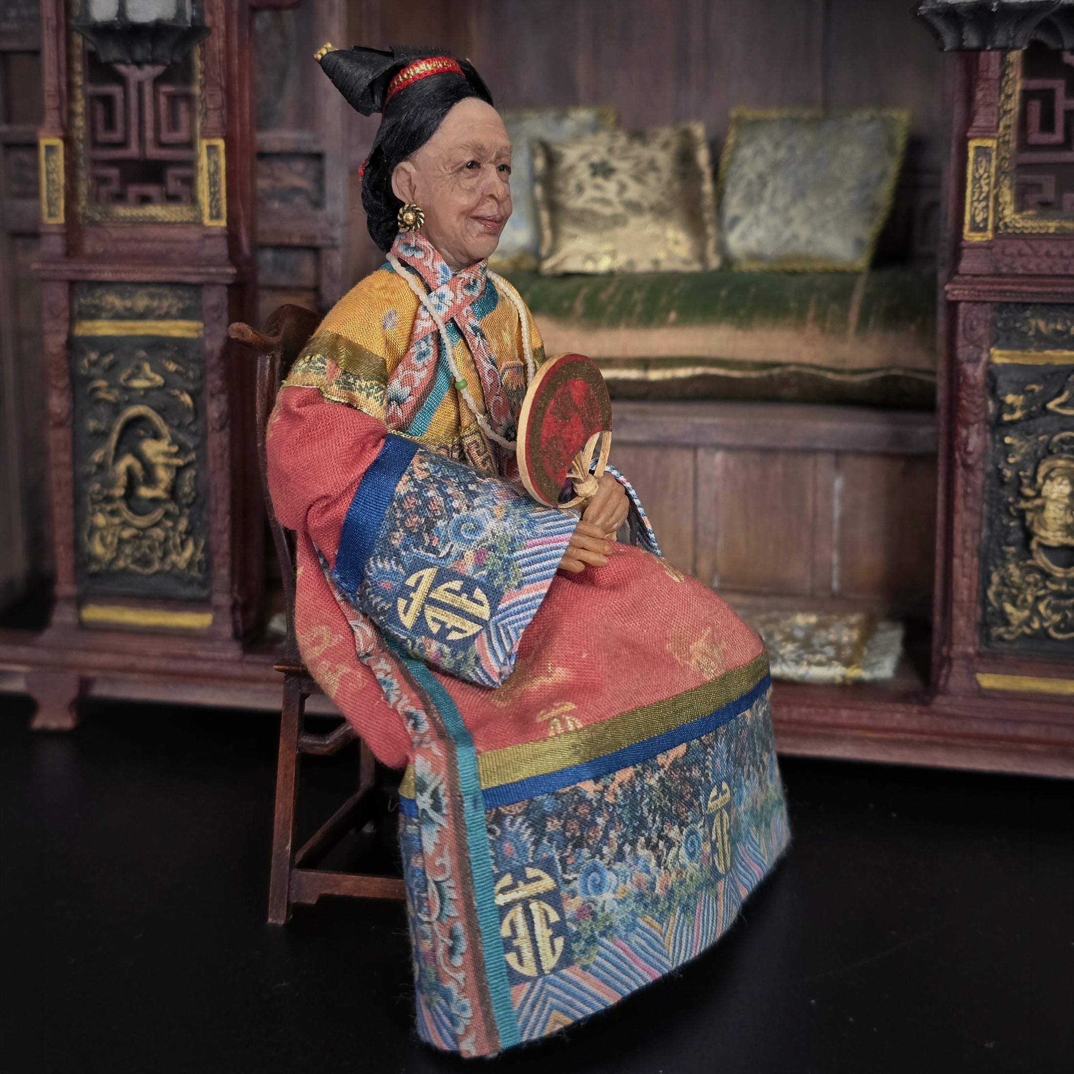 OOAK Qing Dynasty Inspired Chinese Empress Dowager Seated Dollhouse Doll