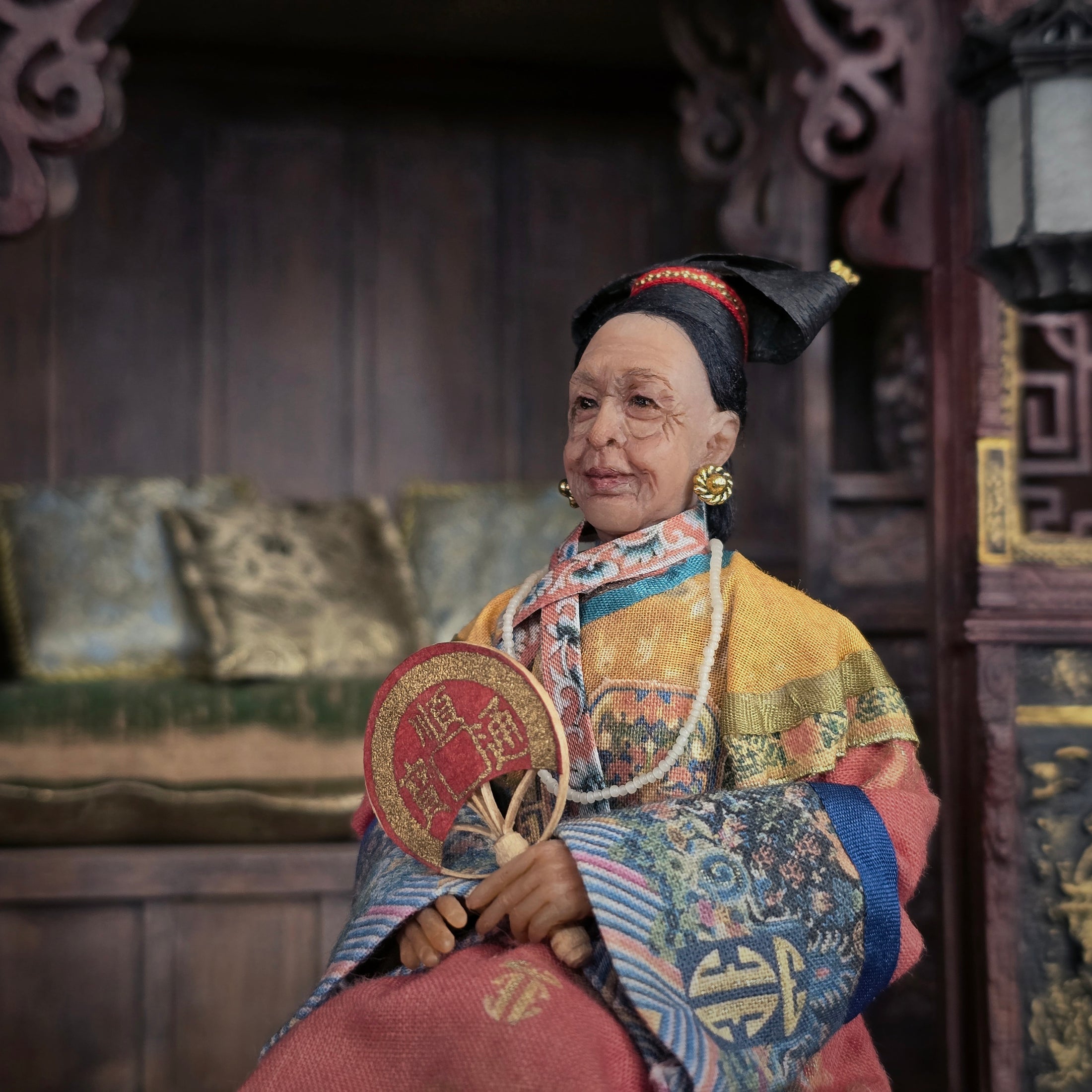 OOAK Qing Dynasty Inspired Chinese Empress Dowager Seated Dollhouse Doll