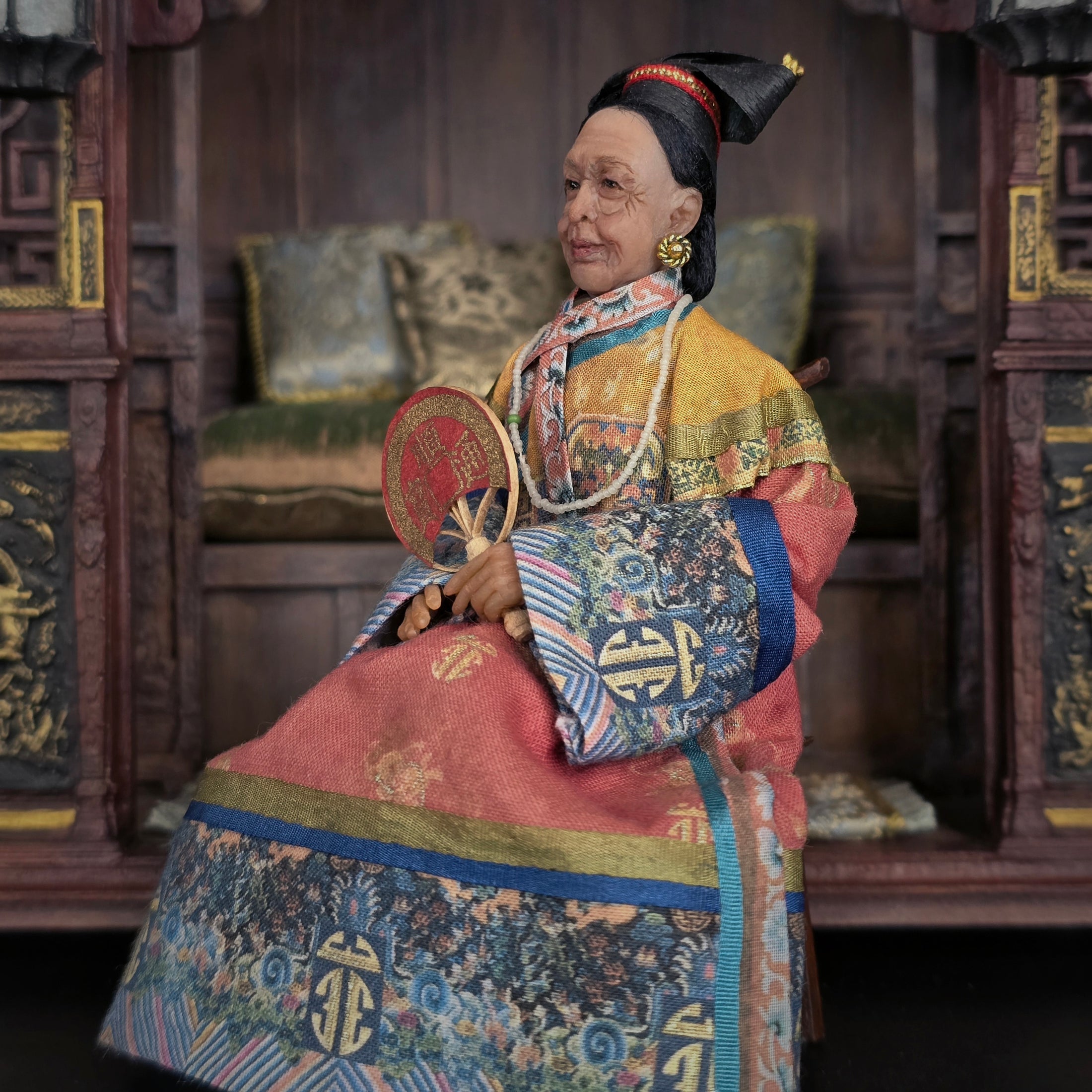 OOAK Qing Dynasty Inspired Chinese Empress Dowager Seated Dollhouse Doll