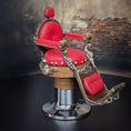 Load image into Gallery viewer, OOAK Miniature Koken Style Barber Chair By Ken Beyer Red Leather, Silver & Wood
