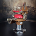 Load image into Gallery viewer, OOAK Miniature Koken Style Barber Chair By Ken Beyer Red Leather, Silver & Wood
