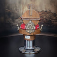 Load image into Gallery viewer, OOAK Miniature Koken Style Barber Chair By Ken Beyer Red Leather, Silver & Wood

