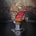 Load image into Gallery viewer, OOAK Miniature Koken Style Barber Chair By Ken Beyer Red Leather, Silver & Wood
