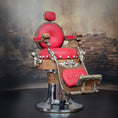 Load image into Gallery viewer, OOAK Miniature Koken Style Barber Chair By Ken Beyer Red Leather, Silver & Wood
