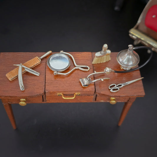 7-Piece Miniature Victorian Barber Tool Set Sterling Silver Grooming Accessories