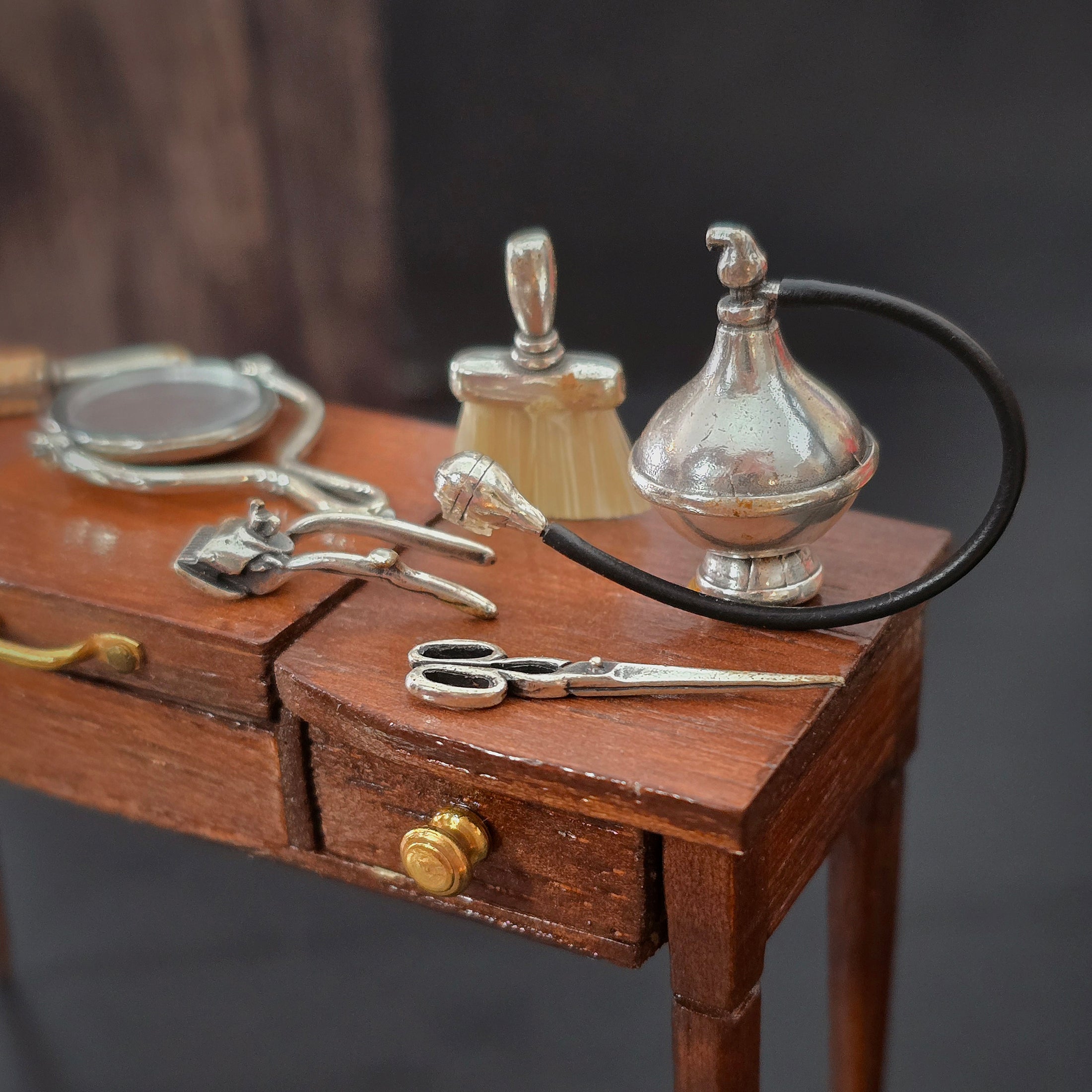 7-Piece Miniature Victorian Barber Tool Set Sterling Silver Grooming Accessories