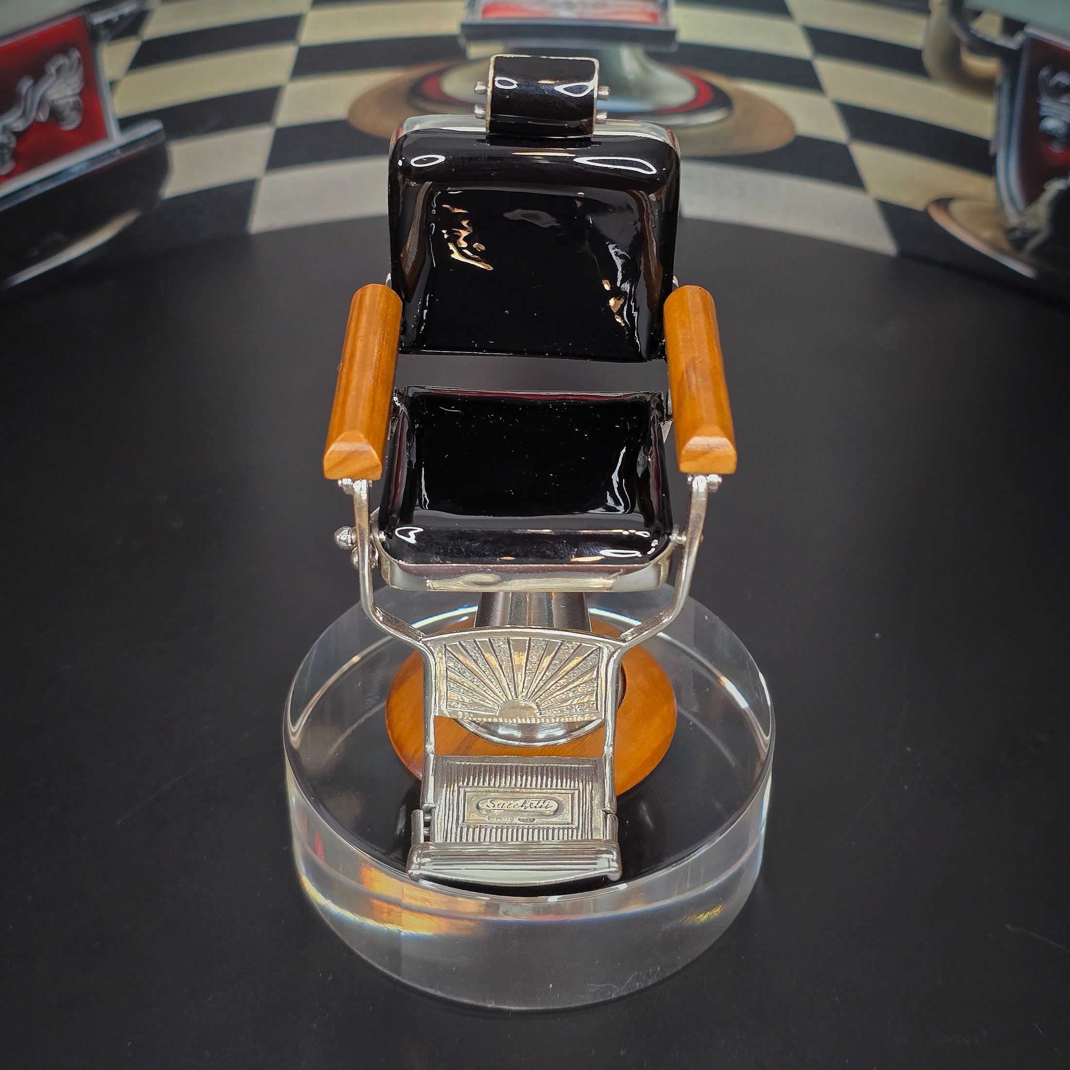 RARE Sacchetti Miniature Koken Barber Chair Sterling Silver & Walnut OOAK