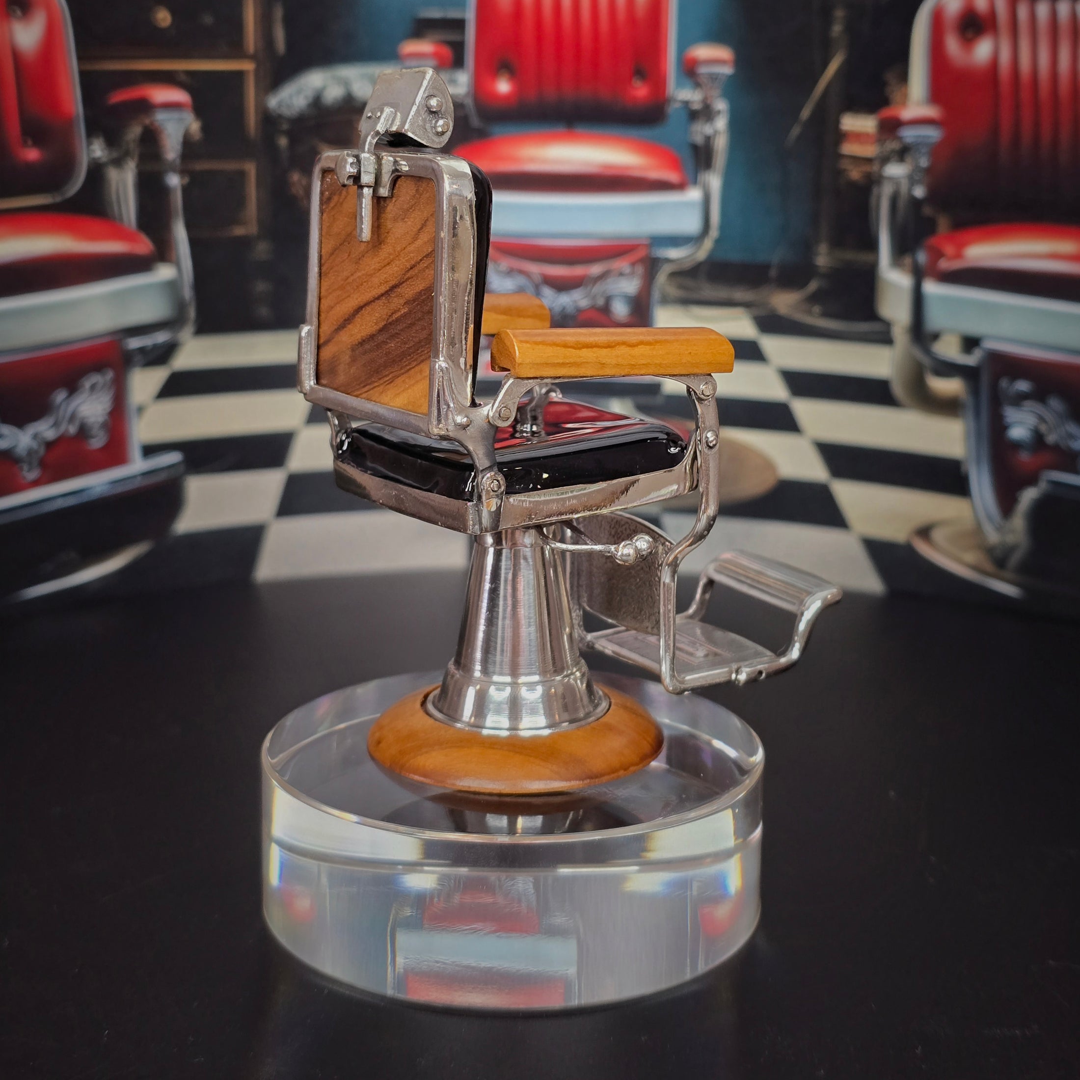 RARE Sacchetti Miniature Koken Barber Chair Sterling Silver & Walnut OOAK