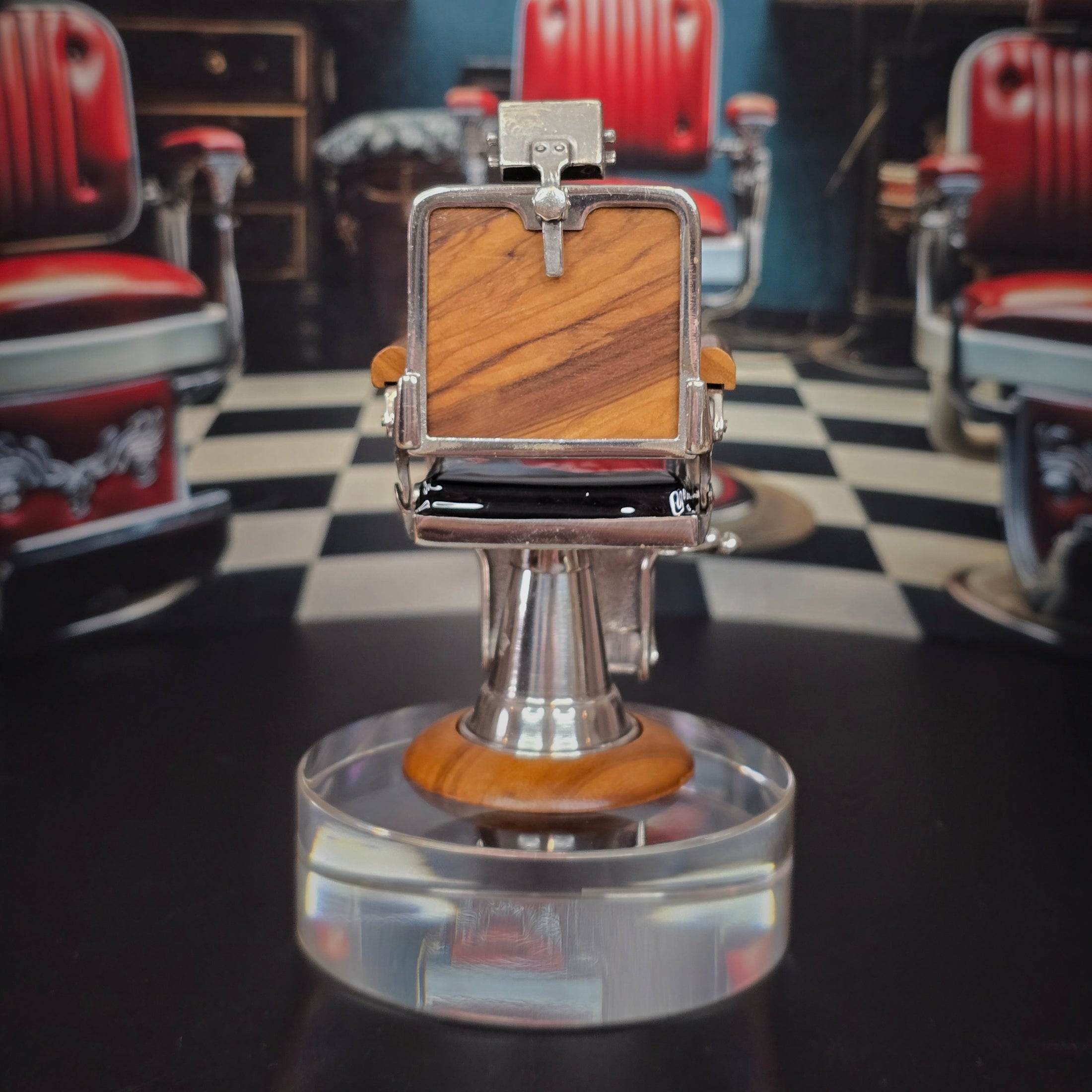 RARE Sacchetti Miniature Koken Barber Chair Sterling Silver & Walnut OOAK