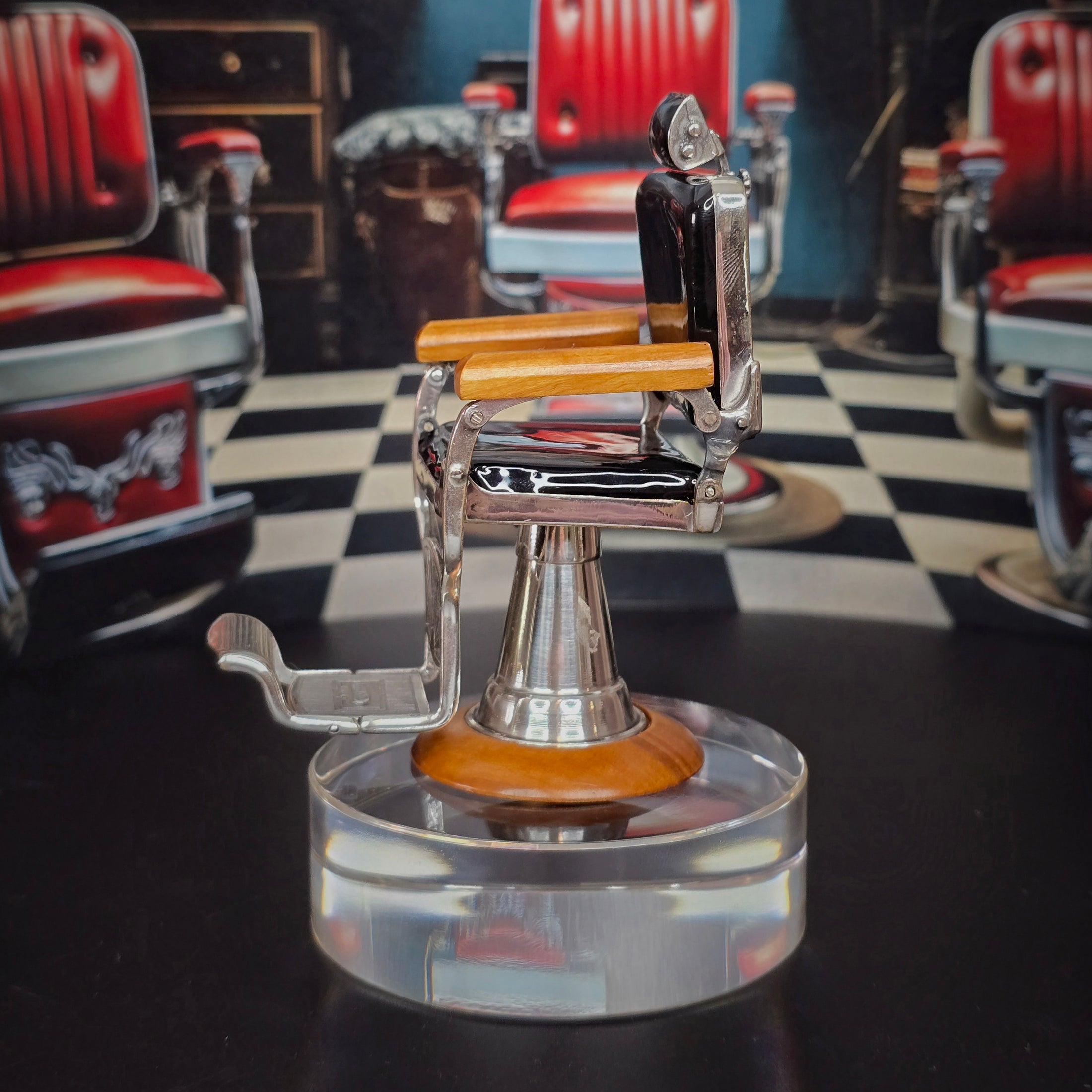 RARE Sacchetti Miniature Koken Barber Chair Sterling Silver & Walnut OOAK