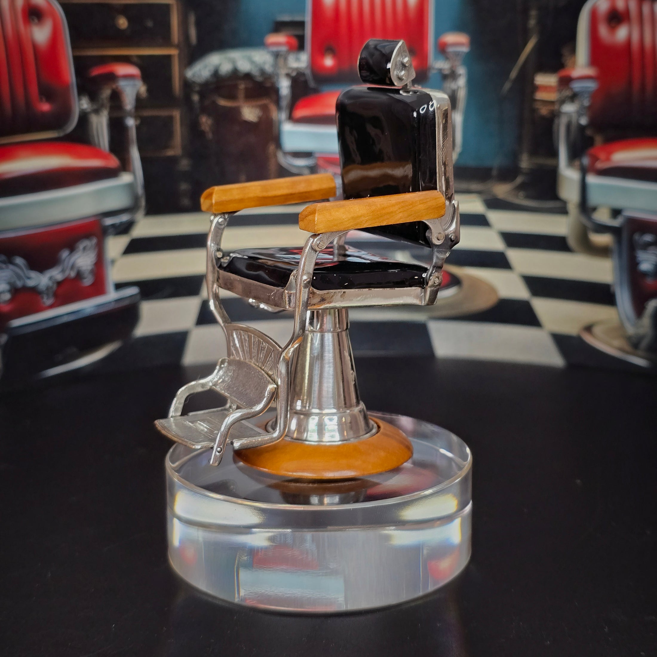 RARE Sacchetti Miniature Koken Barber Chair Sterling Silver & Walnut OOAK