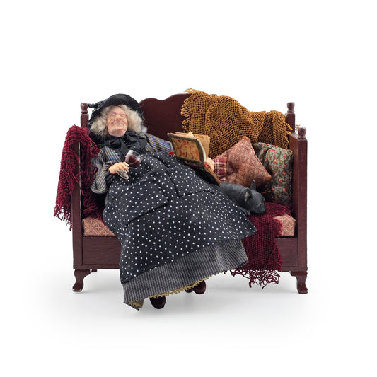 RESERVED FOR JOE Julie Campbell Sleeping Witch with French Bulldog on Sofa