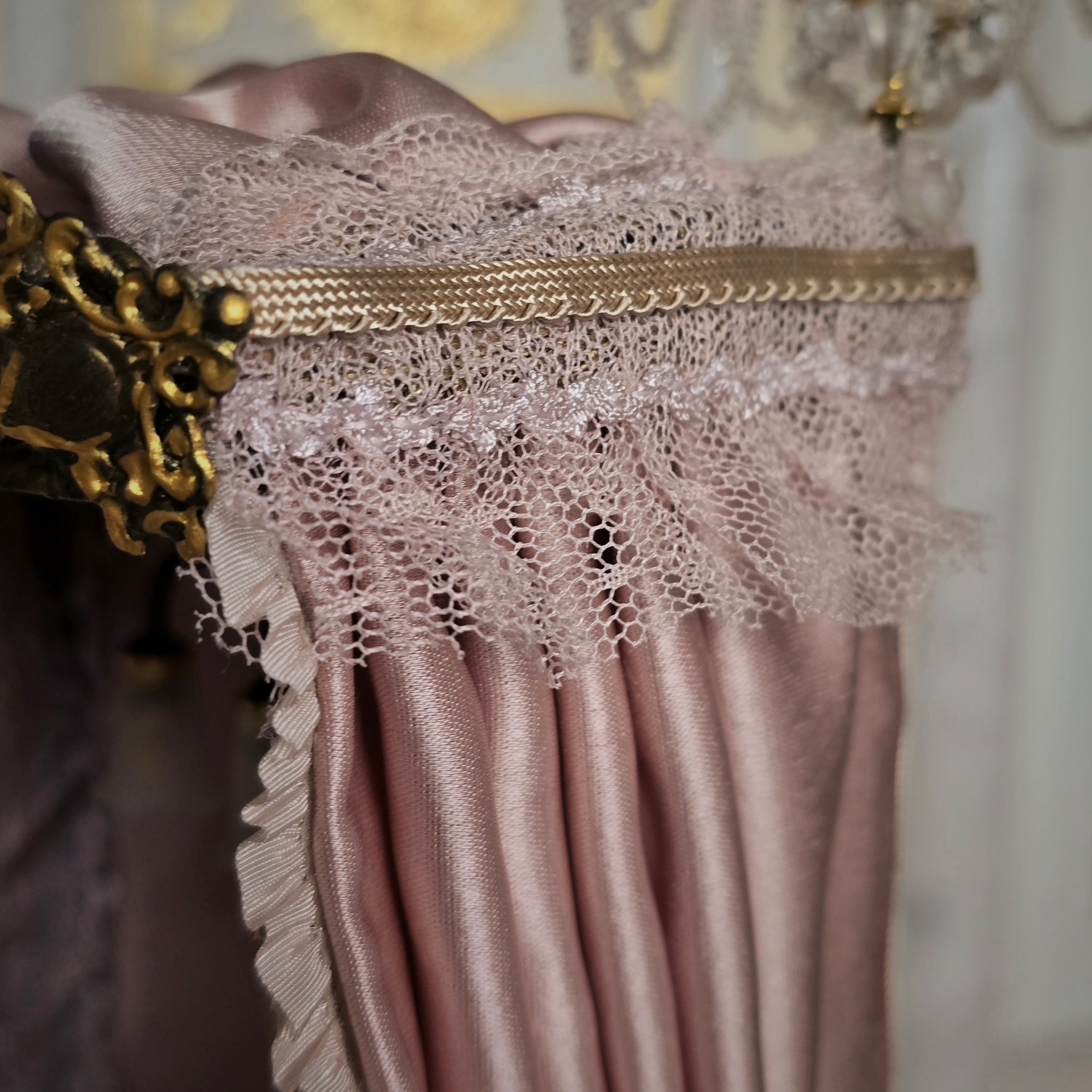 Aurea of Spain Rococo Pink & Gilt Half-Tester Canopy Bed with Painted Panels