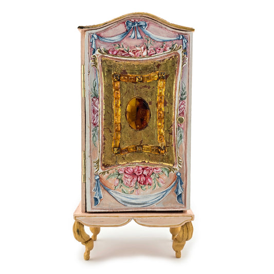 Milun Mini Furniture 24k Gold Rococo Wardrobe Armoire with Amber Inlays Poland