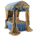 Simply Silk Miniatures Taupe & Blue Domed Canopy Bed with Tapestry Panels UK