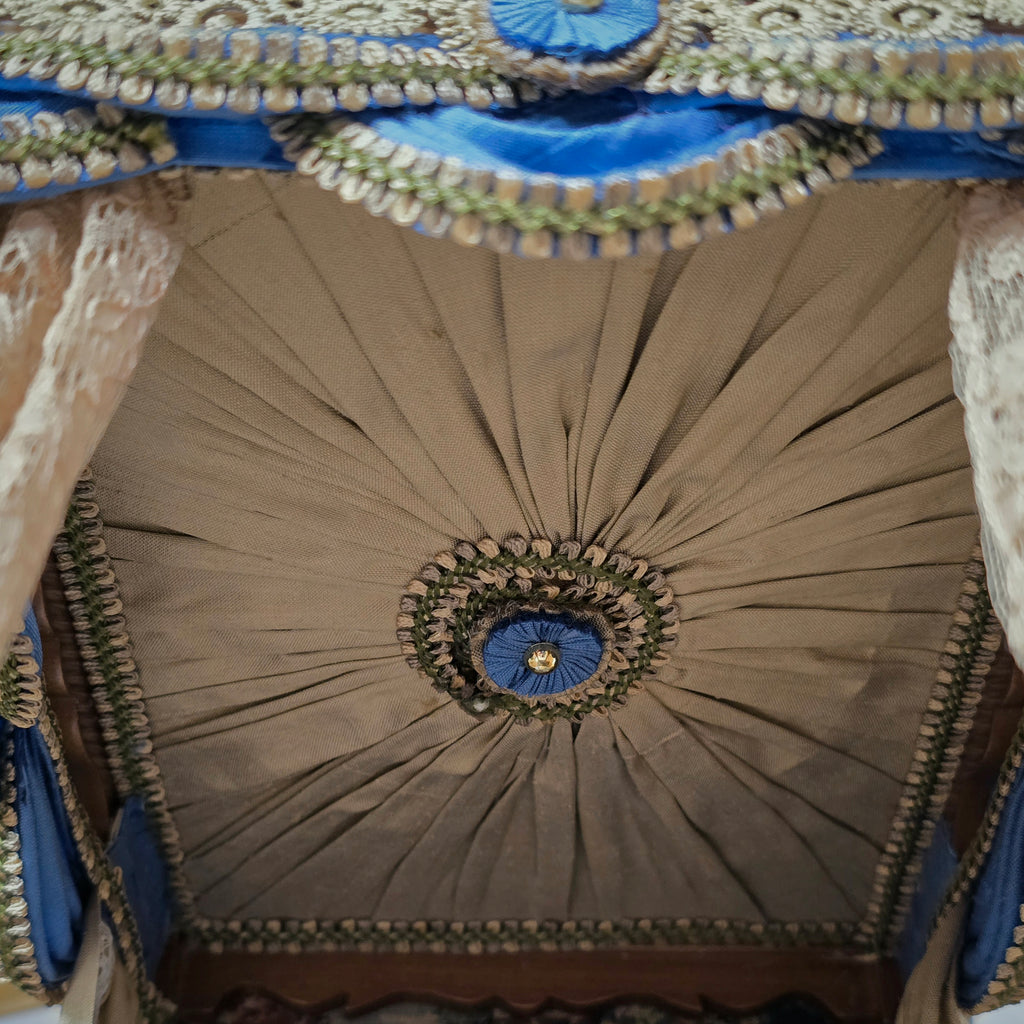 Simply Silk Miniatures Taupe & Blue Domed Canopy Bed with Tapestry Panels UK