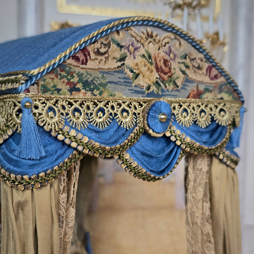 Simply Silk Miniatures Taupe & Blue Domed Canopy Bed with Tapestry Panels UK