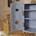 Load image into Gallery viewer, Blue Rococo Miniature Armoire Cabinet with Amber Inlays by Milun Mini Furniture Poland
