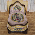 Load image into Gallery viewer, Pink & Gold Hand Carved Upholstered Rococo Style Miniature Bed with Petit Point
