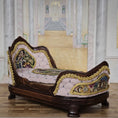 Load image into Gallery viewer, Pink & Gold Hand Carved Upholstered Rococo Style Miniature Bed with Petit Point
