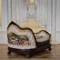 Load image into Gallery viewer, Pink & Gold Hand Carved Upholstered Rococo Style Miniature Bed with Petit Point
