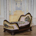 Load image into Gallery viewer, Pink & Gold Hand Carved Upholstered Rococo Style Miniature Bed with Petit Point
