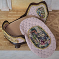 Load image into Gallery viewer, Pink & Gold Hand Carved Upholstered Rococo Style Miniature Bed with Petit Point

