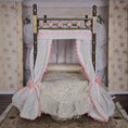 Load image into Gallery viewer, Pink & White Victorian Miniature Brass and Wood Canopy Bed Lace Curtains Floral Beads
