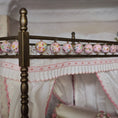 Load image into Gallery viewer, Pink & White Victorian Miniature Brass and Wood Canopy Bed Lace Curtains Floral Beads

