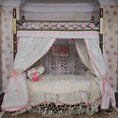 Load image into Gallery viewer, Pink & White Victorian Miniature Brass and Wood Canopy Bed Lace Curtains Floral Beads
