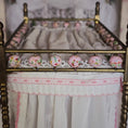 Load image into Gallery viewer, Pink & White Victorian Miniature Brass and Wood Canopy Bed Lace Curtains Floral Beads

