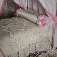 Load image into Gallery viewer, Pink & White Victorian Miniature Brass and Wood Canopy Bed Lace Curtains Floral Beads
